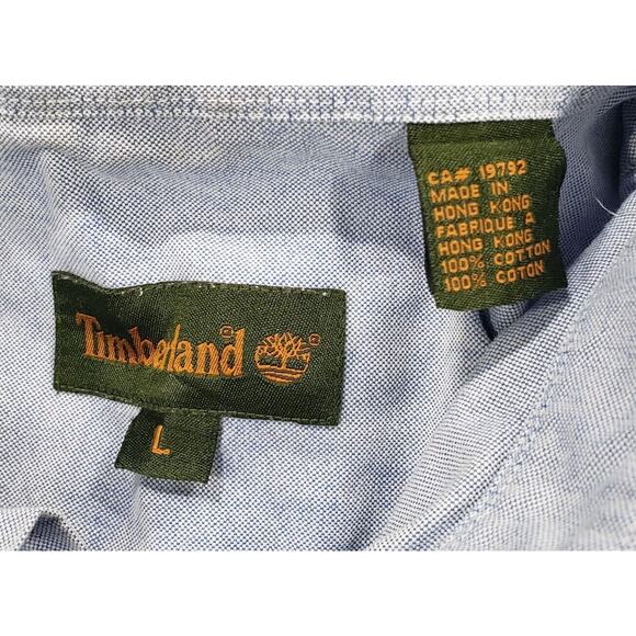 Timberland MENS SIZE L Blue Button Cotton Thick Chore Work Shirt Pocket VINTAGE - Picture 12 of 13